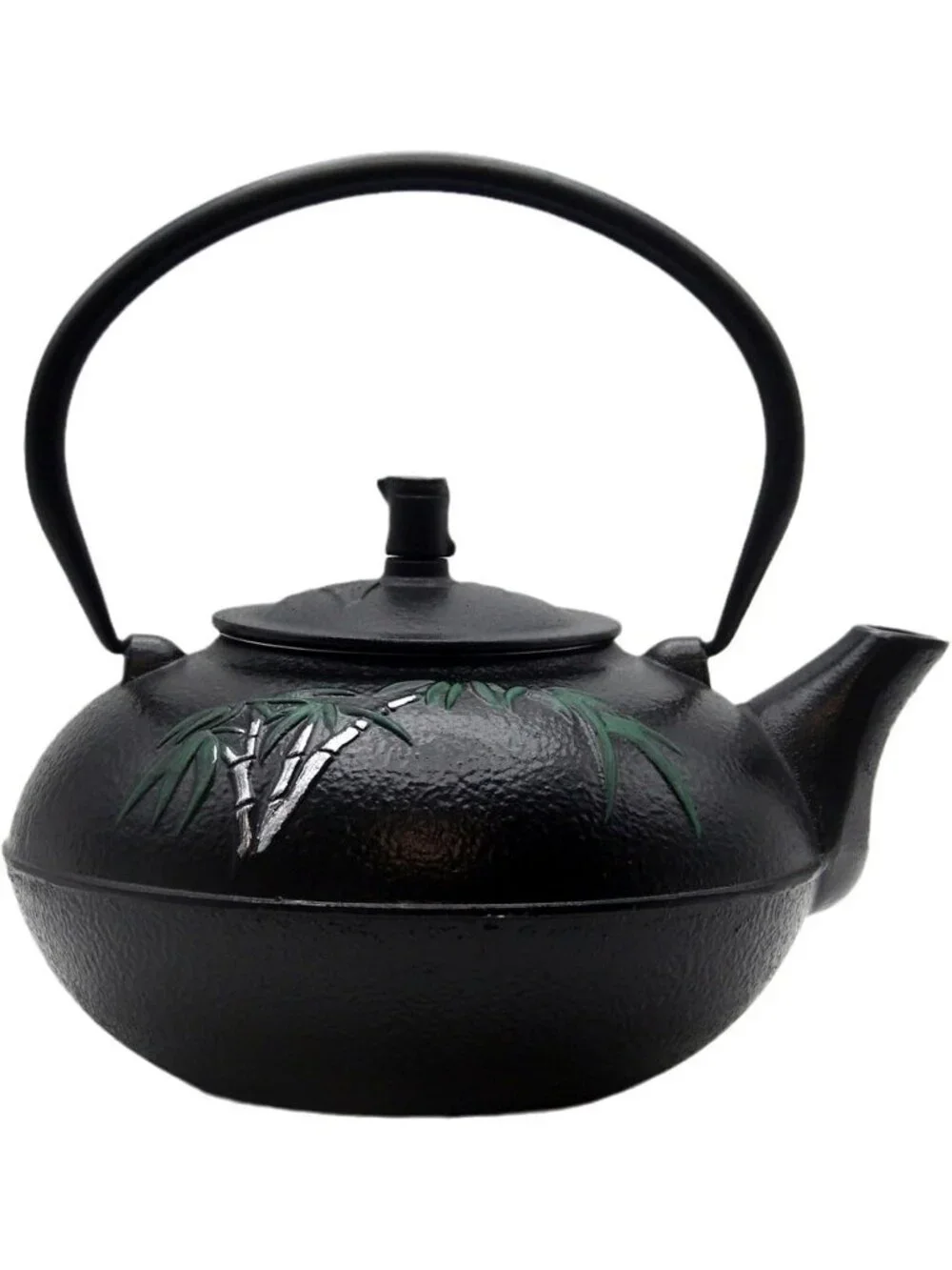 Black Cast Iron Kitchen Japanese Tea Pot 84.6oz 2500ml Stovetop Bamboo Infuser